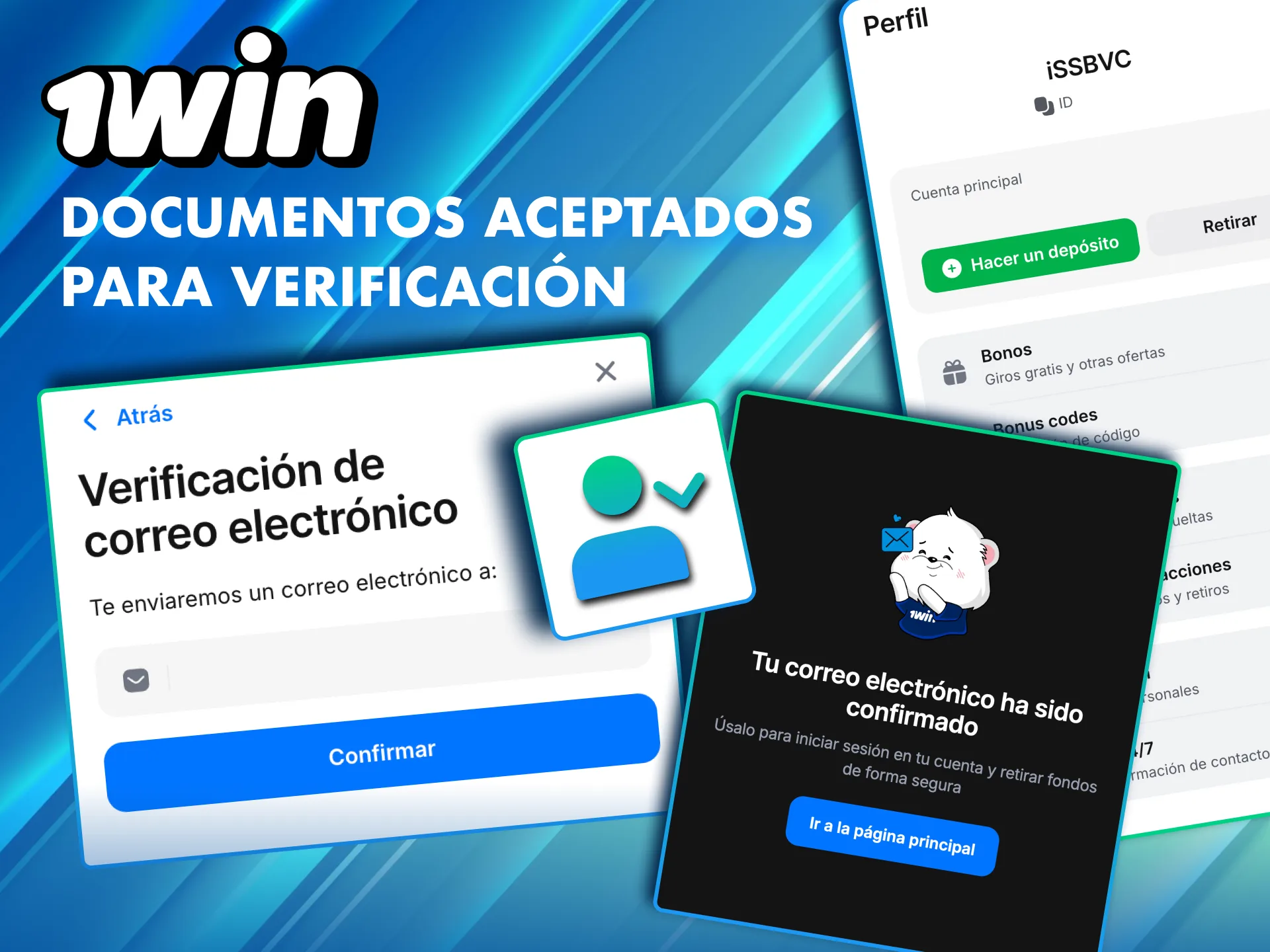 Verificación en 1Win con documentos oficiales y comprobante de domicilio.